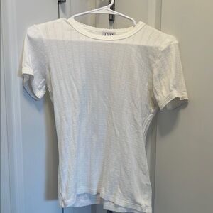 Leset White Pointelle Short Sleeve Top